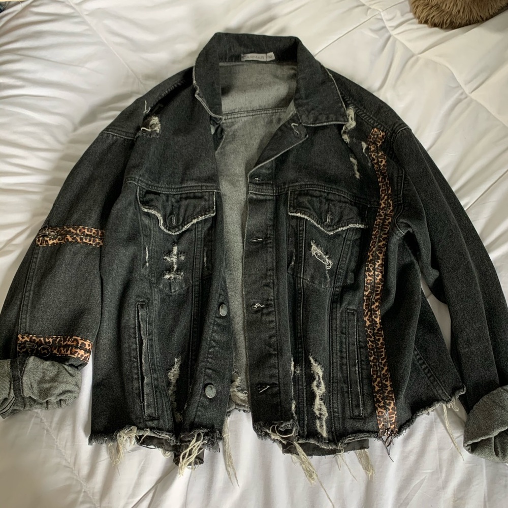 CARMAR Black Jean Jacket w/Cheetah & Zippers